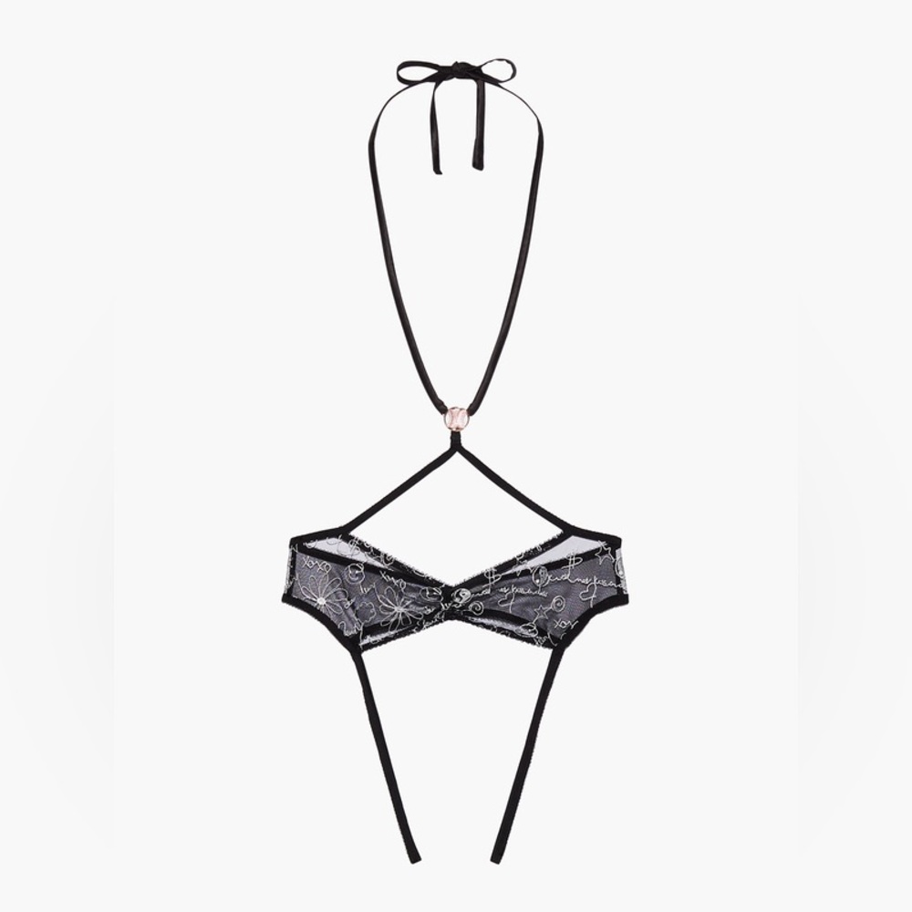 Savage X Fenty Dear Diary crotchless playsuit and thong set - Small